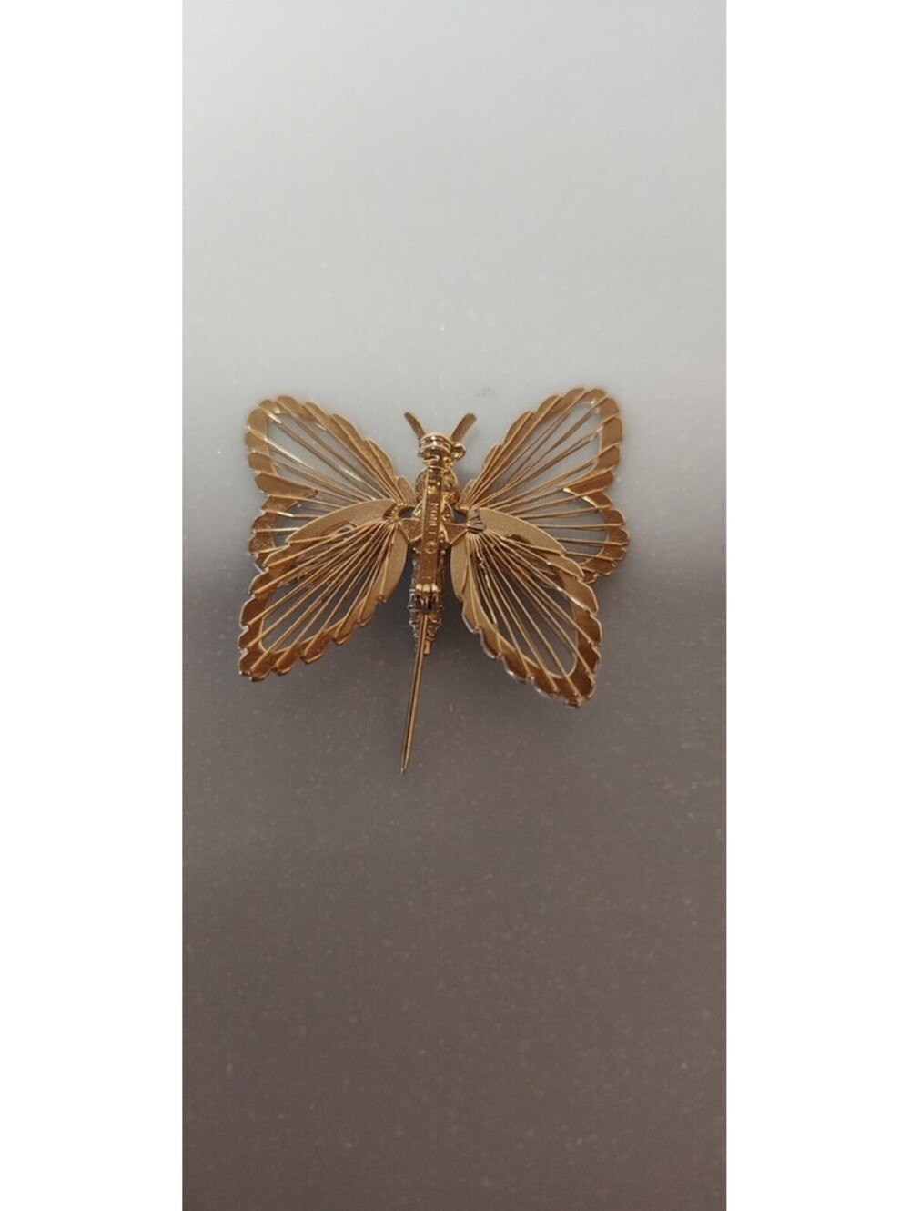 Vintage MONET Butterfly Brooch Lot 3 Signed Gold Tone Rhinestone Enamel - Picture 7 of 7